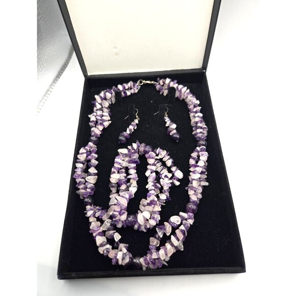 Vintage AMETHYST Gemstone Purple Necklace, Bracelet and Dangle Earrings Boxed - Picture 13 of 13